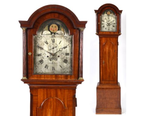 A longcase clock, the 30.5 cm arch square silvered dial signed John Pollard, Plymo Dock, with Roman numerals, subsidiary seco