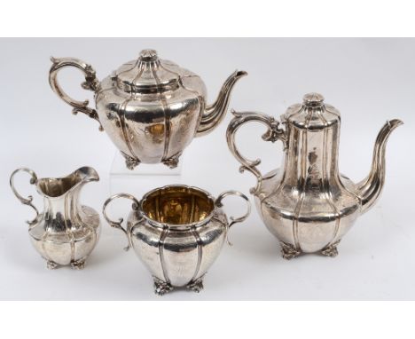 A Victorian silver three piece coffee service, London 1846, and a matching teapot, James Garrard, London 1887, approx. 64.8 o