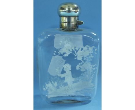 A silver mounted glass hip flask, Chester 1905, 13.5 cm Condition report Report by RB

Later decoration. 