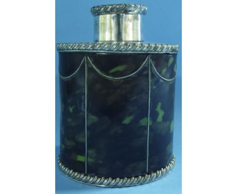 A silver plated and faux tortoiseshell tea caddy, 10 cm high