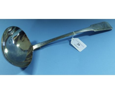 A George IV Irish silver fiddle pattern soup ladle, crested, M West & Sons, Dublin 1826, approx. 9.5 ozt