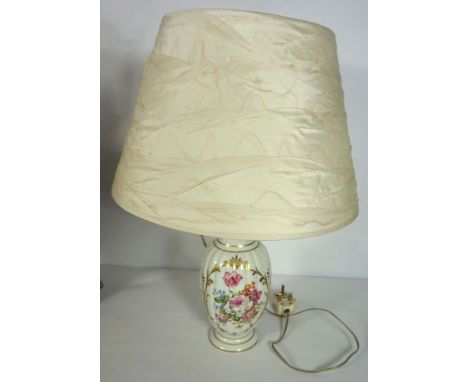 A Royal Crown Derby lamp base, decorated with flowers, together with two other table lamps, together with a Portmeirion botan