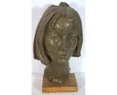 After Edward Folkard, British (1911 - 2005), Daphne, portrait bust, fibreglass on wood base, labelled. 44cm high