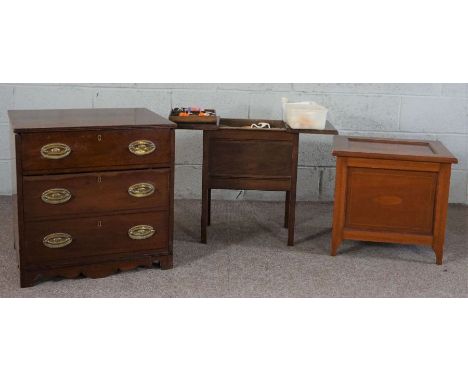 A Regency mahogany bedside commode chest, with folding top, 64cm high; together with another small commode chest and a sewing