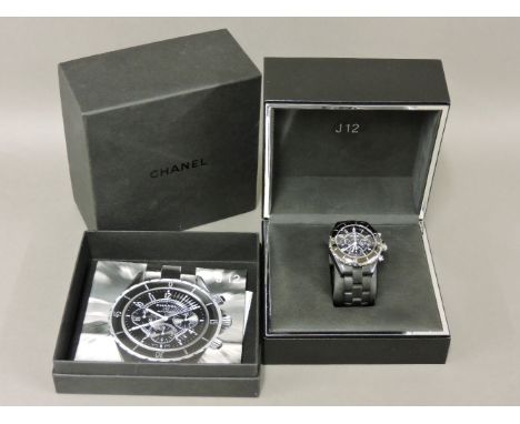 A Chanel J12 black ceramic automatic bracelet watch,H0939, 41mm diameter, black lacquered dial, date and subsidiary dials, wh