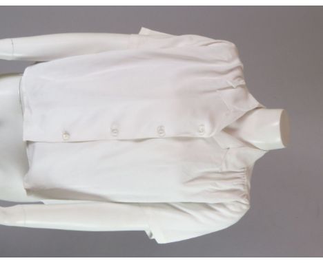 An ivory blouse,c.1940, with utility CC41 label, and clear plastic buttons,a brown and cream stripe shirt,c.1940, with utilit