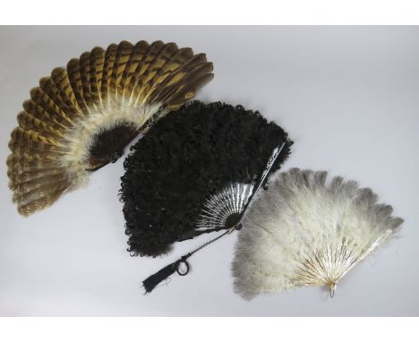 A late 19th century feather fan, with ostrich feather detailing and faux tortoiseshell sticks and guard sticks, together with