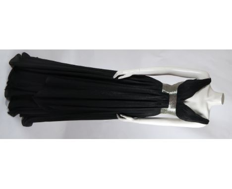 A Jovani of New York black metallic evening gown, with silver bugle bead bodice
