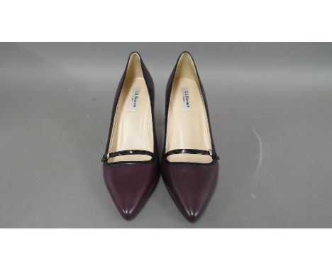 A pair of L K Bennett of London deep purple leather and patent court shoes,size 40, in original boxa pair of L K Bennett of L