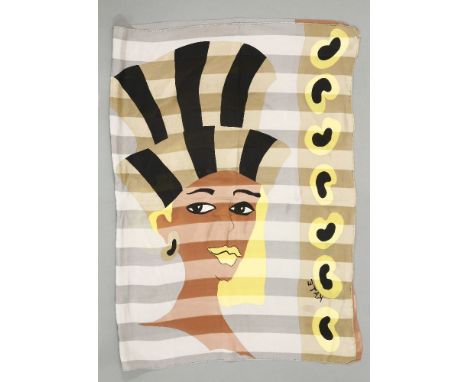 A silk scarf with Egyptian motif,signed 'Kate',147 x 86cmReputedly designed for the Jade Jagger Collection.