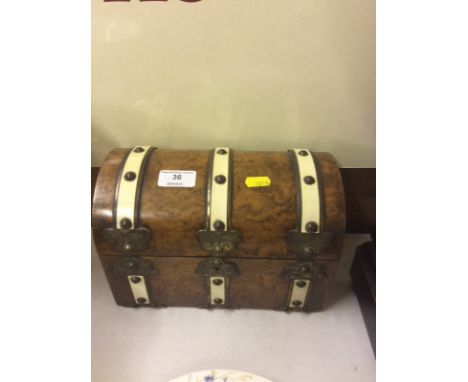 A Victorian burr walnut and bone mounted two compartment tea caddy 