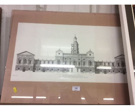 A pair of black and white architectural prints