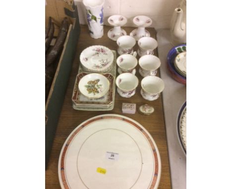 A Royal Worcester "Beaufort" cake plate; a set of six each Royal Albert "Lavender Rose" coffee cups and saucers; and a pair o