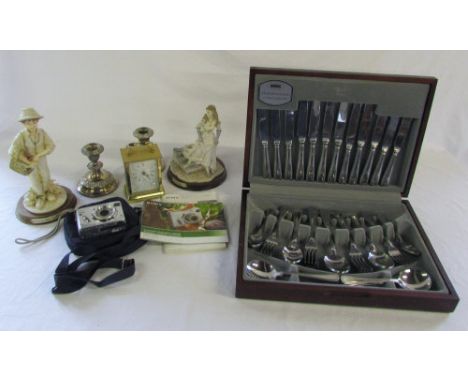 Various silver plate inc Viners, carriage clock, camera & ceramics