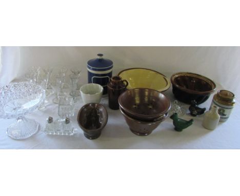 Assorted glassware inc condiment set, ceramic moulds inc Shelley, kitchenalia etc