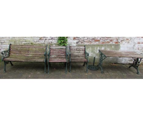Garden bench, 2 chairs, table and parasol stand