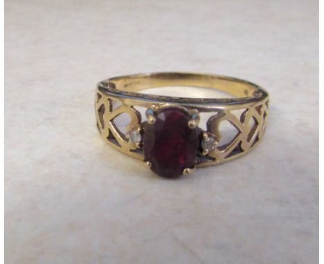 9ct gold ruby ring 1 ct with diamond accents size T/U