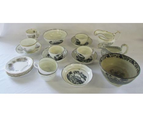 Various black and white printed wares inc Spode gilded jug etc