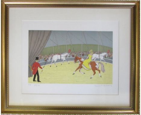 Signed limited edition French artist's proof lithograph 39/52 of a circus scene with dancing horses by Vincent Haddelsey (193