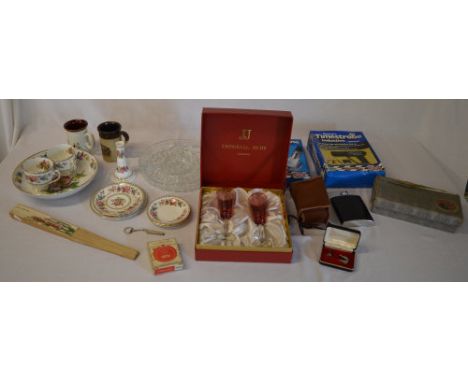 Various ceramics, Imperial Ruby glasses, Gunsons car tools, miniature bowls etc