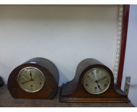 An Art Deco oak Whittington chime mantel clock and another Whittington chime mantel clock