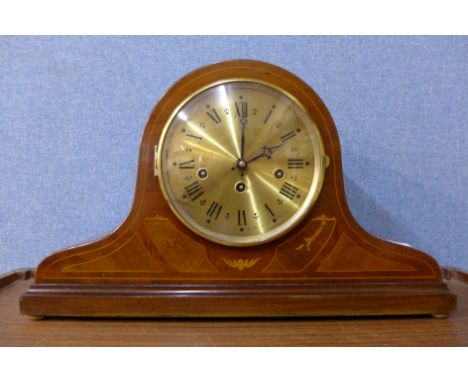 An Edward VII inlaid mahogany mantel clock