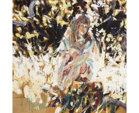Arthur K. Maderson (b.1942) FIGURE AGAINST EVENING LIGHT [THE ARTIST'S DAUGHTER] oil on board signed lower left; inscribed on