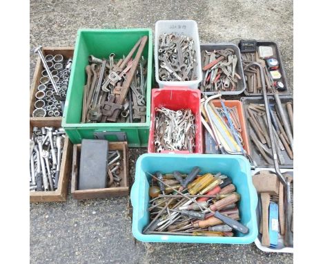 A collection of hand tools, to include spanners