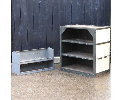An industrial metal shelf unit, 91cm, together with another smaller (2)