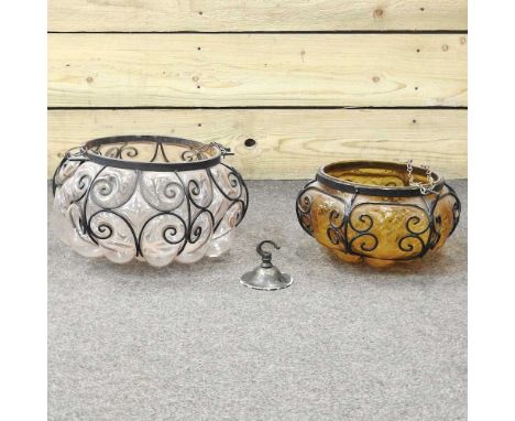 A blown glass and metal mounted light shade, together with another (2)