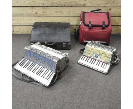A piano accordion, 35cm wide, in a soft case, together with another, cased (2)