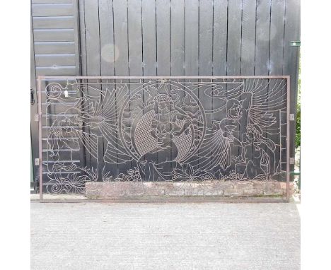 A large wrought iron garden screen, 275 x 141cm