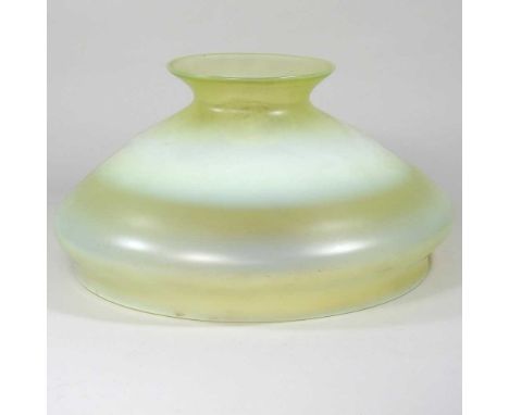 A large green vaseline glass oil lamp shade, 38cm diameter34cm dia at base