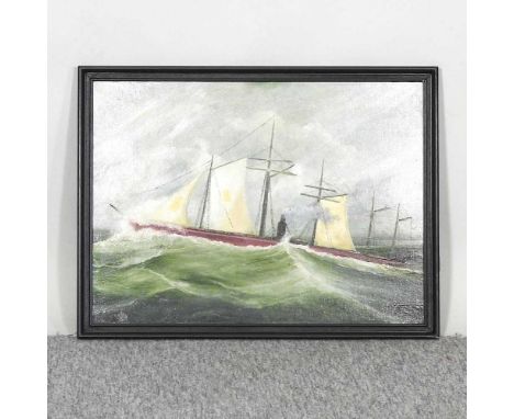 K S W, 19th century, five masted steam sailing vessel, signed with initials, 37 x 49cm