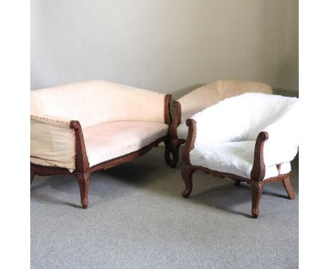 A 19th century French carved chestnut three piece suite, comprising a sofa and a pair of armchairsSofa 154w x 72d x 72h cm