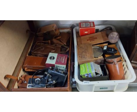 A case &amp; box of cameras including dark room lamp etc.
