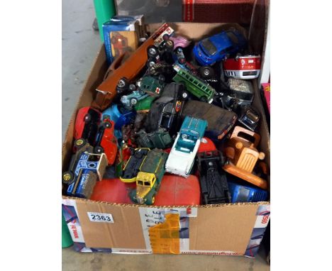 A box of play worn vehicles including Ford, Franklin mint etc