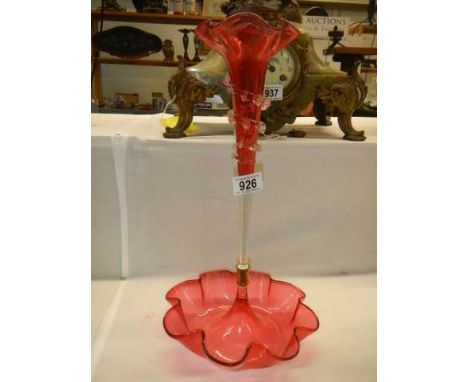 A single trumpet cranberry glass epergne.