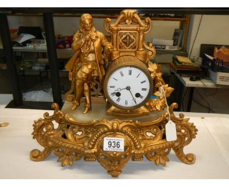 A French spelter mantel clock, in working order.