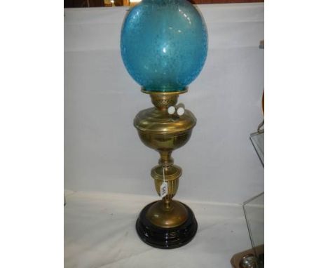 A good Victorian oil lamp with original blue acid etched shade. COLLECT ONLY.The shade is an oil lamp shade.There is minor ch