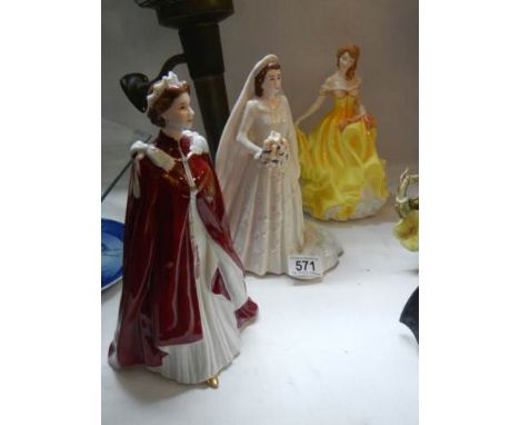 Two Royal Worcester figurines and a Royal Doulton figurine.