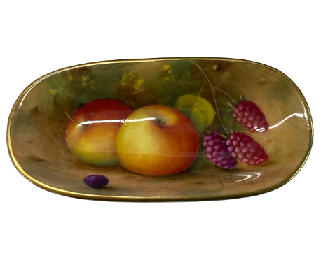A Royal Worcester hand-painted trinket dish signed A ShuckFine scratch approximately 1.5mm long, approximately 1cm from stalk