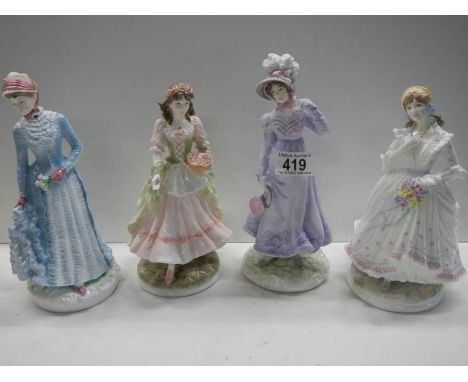 Four Royal Worcester figurines including Queen of the May and The Village Bride.