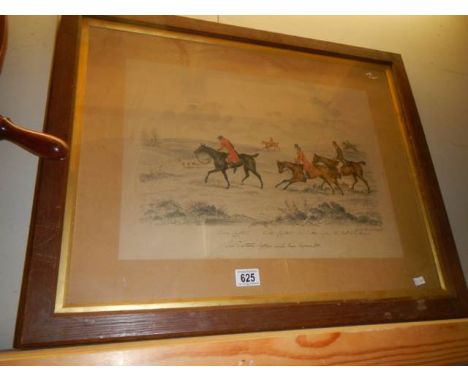An oak framed and glazed hunting print, frame 72 x 57 cm, image 49 x 35 cm, COLLECT ONLY.