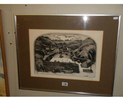 &nbsp;Graham Clarke ( b.1941) A rare pencil signed &amp; titled limited edition etching 'Mullion Cove' (Cornwall) un-numbered