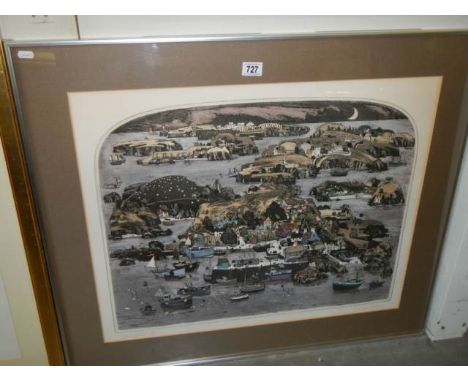 Graham Clarke ( b.1941) A large pencil signed &amp; titled limited edition hand coloured etching 'Archipelago' 70/150 , publi