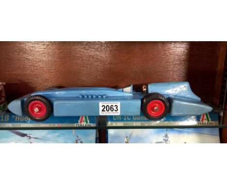 A large painted wooden model of Malcolm Cambells 1935 Bluebird, Length 40cmBluebird scratch built.Paint in good condition but