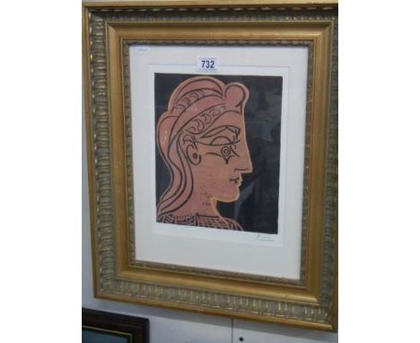 Pablo Picasso (1881-1973) Offset lithograph of the linocut print entitled 'Female head in profile' published in New York circ