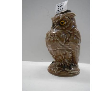 A 19th century William Whiteley porcelain owl oil lamp base, height 16 cm.Minute chip/thinness of glaze on top of left ear.No