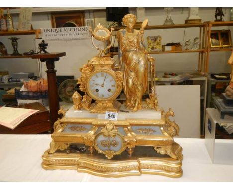 A good quality French gilded mantel clock, in working order. COLLECT ONLYMid 20th Century